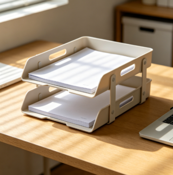 2-Tier Folding File Tray, Collapsible Desktop Letter Organizer for Office Documents and A4 Paper