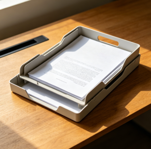 2-Tier Folding File Tray, Collapsible Desktop Letter Organizer for Office Documents and A4 Paper