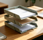 3-Tier Folding Document Tray Organizer, Collapsible Desktop File Rack for A4 Paper and Office Folders