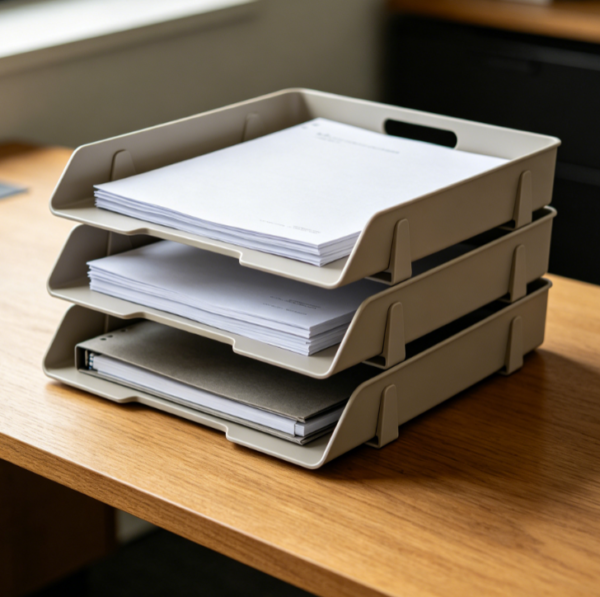 3-Tier Folding Document Tray Organizer, Collapsible Desktop File Rack for A4 Paper and Office Folders