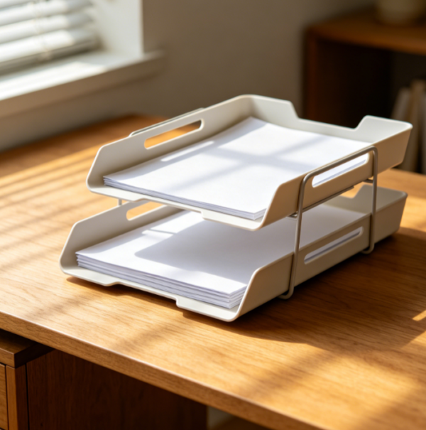 2-Tier Foldable Letter Tray Organizer, Space-Saving Paper Storage Rack for Home Office Desk