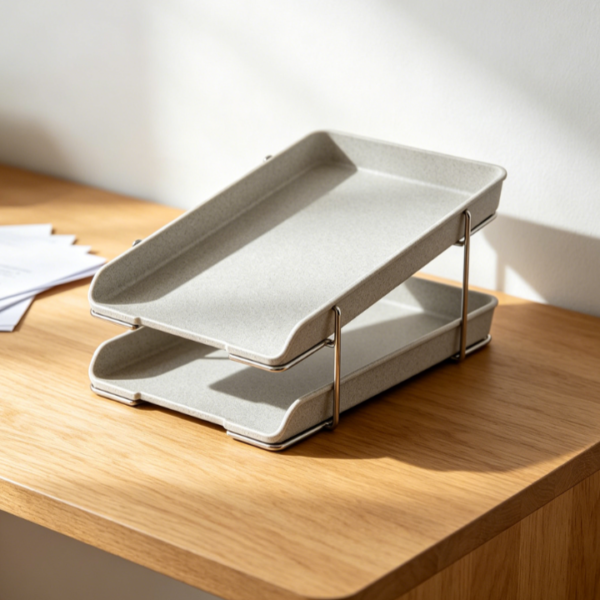 2-Tier Foldable Letter Tray Organizer, Space-Saving Paper Storage Rack for Home Office Desk