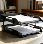 Fold-Flat Desktop File Tray, 2-Layer Collapsible Document Organizer for Office and Study