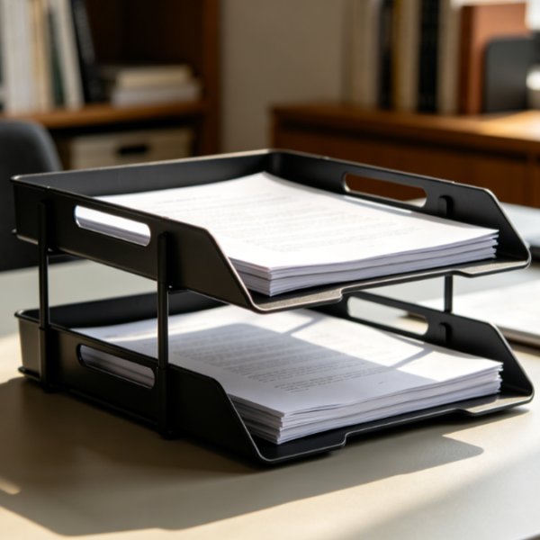 Fold-Flat Desktop File Tray, 2-Layer Collapsible Document Organizer for Office and Study
