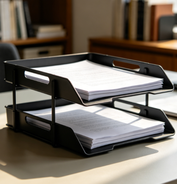 Fold-Flat Desktop File Tray, 2-Layer Collapsible Document Organizer for Office and Study