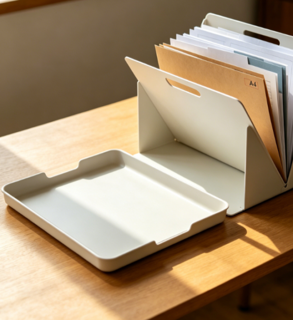 Portable Folding File Rack, Desktop Paper Tray Organizer for Letters, Bills, and A4 Documents