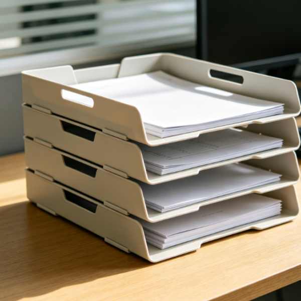 Multi-Tier Folding Letter Tray, Collapsible Office Document Organizer for Desk Storage
