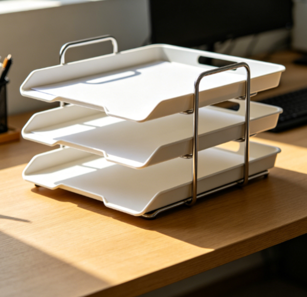 3-Tier Collapsible File Tray Organizer, Foldable Paper Storage Rack for Desk and Office