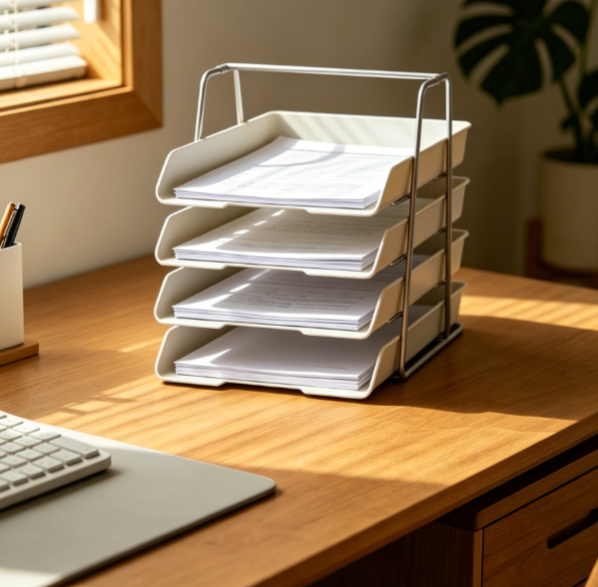 Foldable Office File Shelf, Multi-Layer Document Tray for Desktop Paper and Folder Organization