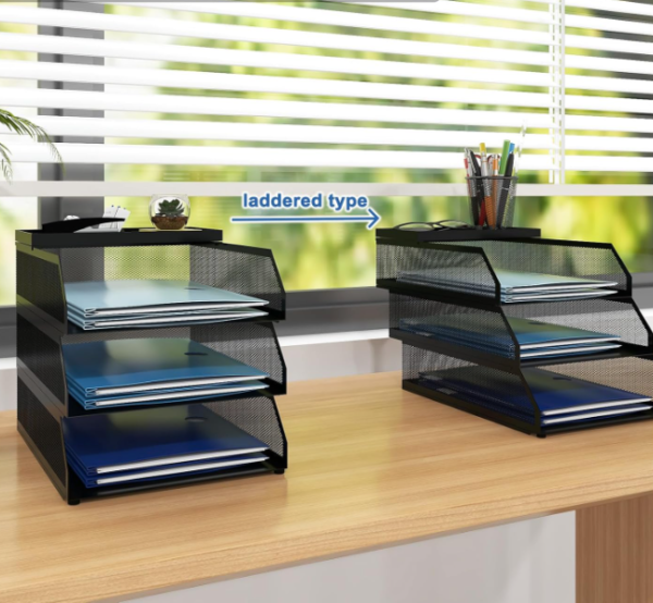 3-Tier Foldable Folder Tray, Desktop Paper Organizer for Bills, Mail, and Office Documents
