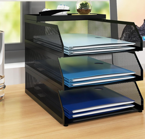 3-Tier Foldable Folder Tray, Desktop Paper Organizer for Bills, Mail, and Office Documents
