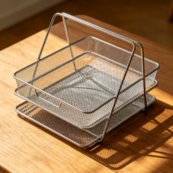 Foldable Mesh File Tray, Metal Desktop Document Organizer with 2 Storage Levels