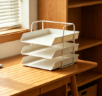 Portable Folding File Tray for Desk, 2-Layer Paper Organizer for Home Office and Stud