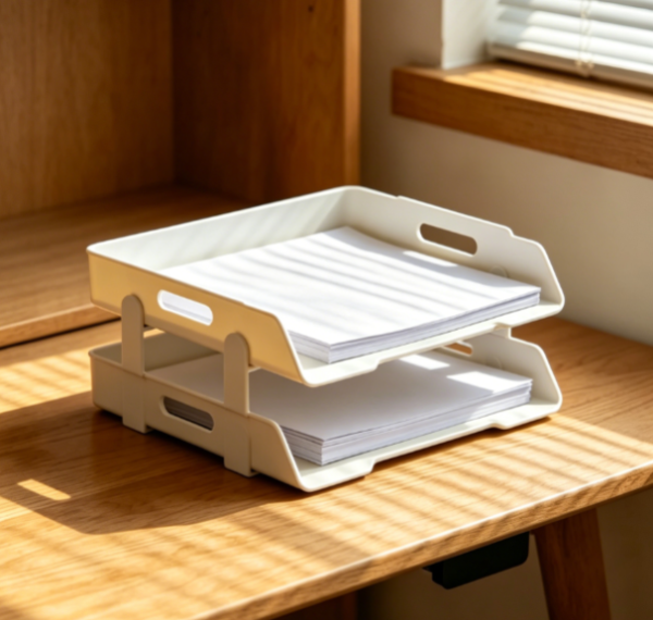 Portable Folding File Tray for Desk, 2-Layer Paper Organizer for Home Office and Stud