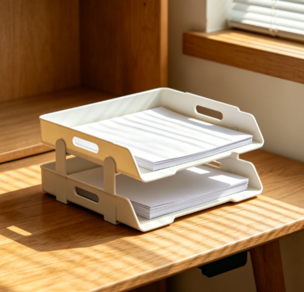 Portable Folding File Tray for Desk, 2-Layer Paper Organizer for Home Office and Stud