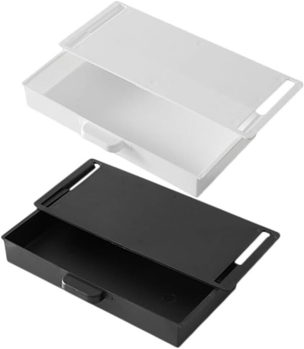 2Pcs No-punch Storage Box Drawer Tray Hidden Desk Stick on Drawer Desk Stationery Organizer under Desktop Drawer under Table Storage Tray No Punching White Black Office ABS Desk Stand
