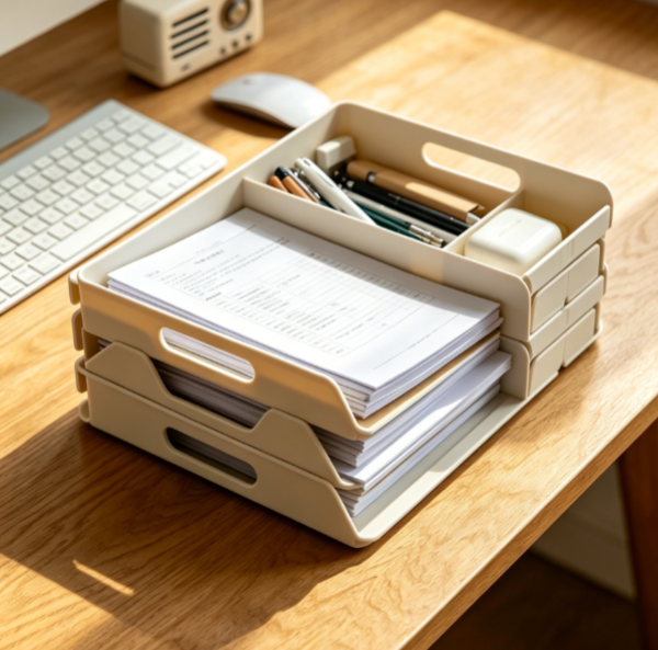 Stackable Folding Letter Tray Organizer, Desktop File Holder for Documents and Office Supplies