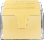 Clear Plastic Horizontal Triple File Folder Organizer, Open-Top Design, Includes 9 Manila Folders, for Letter-Size Document Sorting