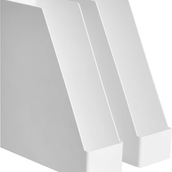 2-Pack White Rectangular Plastic Desk Organizer, Magazine and Document Rack