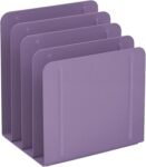 4-Section Purple Vertical Metal File Sorter, Space-Saving Desktop Organizer for Papers, Folders, and Documents