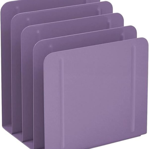 4-Section Purple Vertical Metal File Sorter, Space-Saving Desktop Organizer for Papers, Folders, and Documents