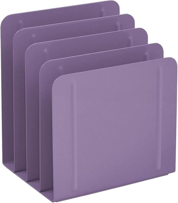 4-Section Purple Vertical Metal File Sorter, Space-Saving Desktop Organizer for Papers, Folders, and Documents