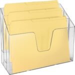 Clear Plastic Horizontal Triple File Folder Organizer, Open-Top Design, Includes 9 Manila Folders, for Letter-Size Document Sorting