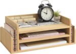 Wood 3-Tier Office Desktop Document Tray - Mail Sorter Organizer Rack - Wooden Document Letter Stand for Folders, Mail, Stationary, Desk Accessories Natural