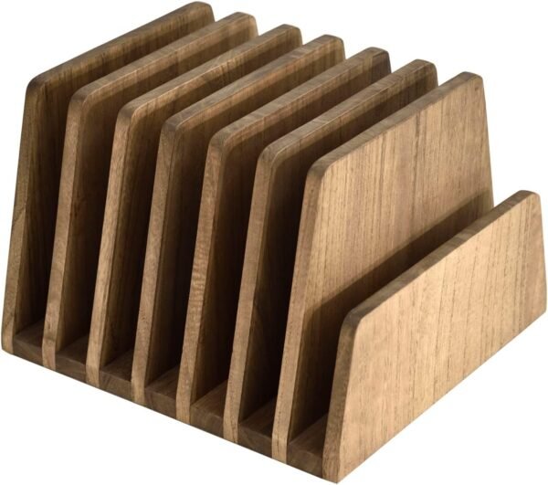 7-Slot Brown Wood Desktop File and Mail Organizer, Document and Letter Holder for Home Office
