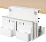 Under-Desk Laptop Mount and Side Hanging File Organizer, No-Drill Clamp-On Cable Management Tray, Includes Magnetic Pen Holder, Supports 22 Lbs, for Office and Home