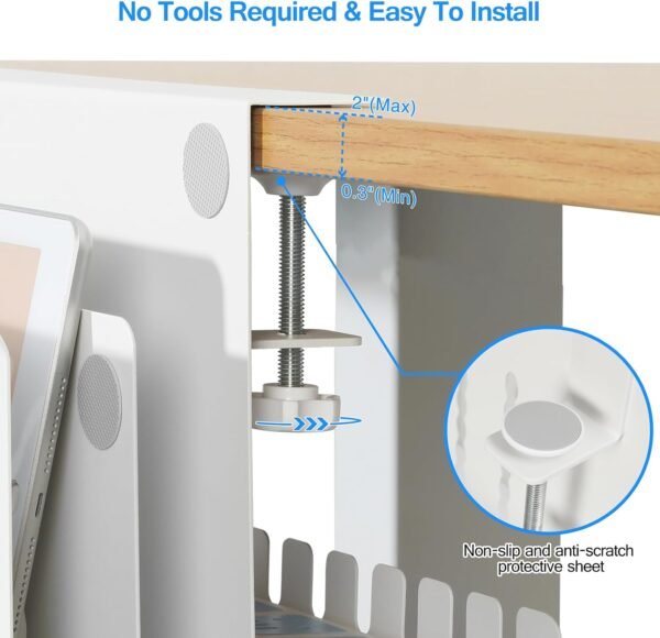 Under-Desk Laptop Mount and Side Hanging File Organizer, No-Drill Clamp-On Cable Management Tray, Includes Magnetic Pen Holder, Supports 22 Lbs, for Office and Home