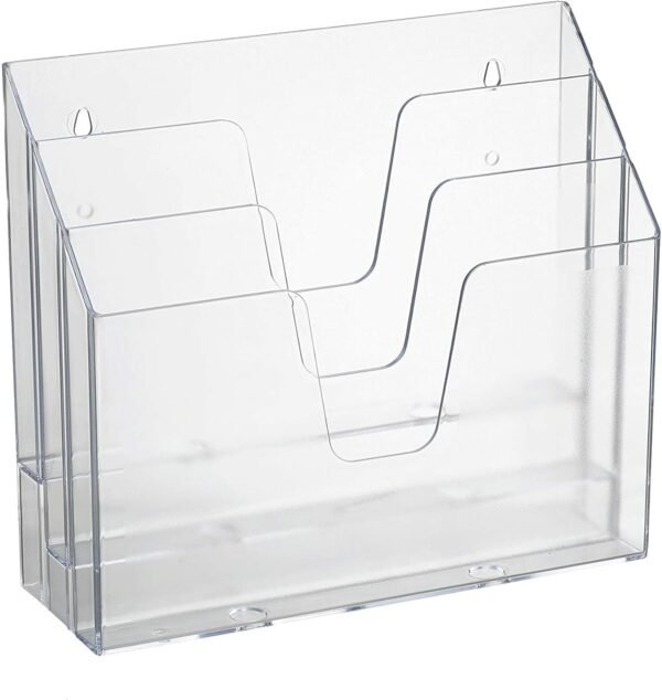Clear Crystal Plastic Horizontal Triple File Folder Holder, Open-Top Desktop Sorter for Letter-Size Papers and Folders