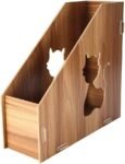 Wooden Hollow-Out Cat Design Desktop Magazine and File Holder, Vertical Document Sorter for Office and Home Desk Accessories