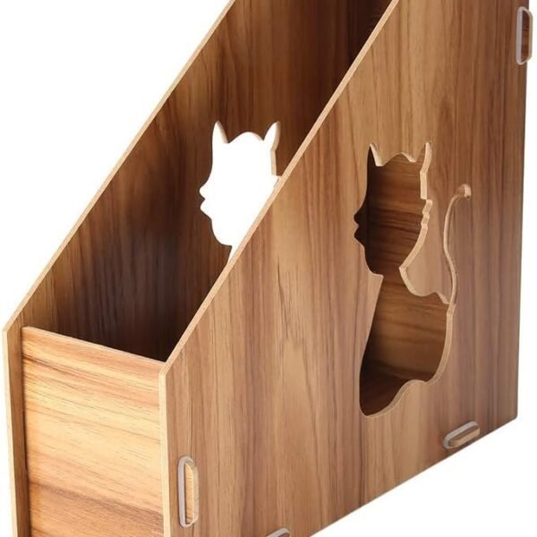 Wooden Hollow-Out Cat Design Desktop Magazine and File Holder, Vertical Document Sorter for Office and Home Desk Accessories