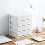 4-Drawer White Plastic Desktop Storage Bin, Compact Organizer for Countertop, Makeup, Stationery, Art Crafts, and Bathroom Accessories