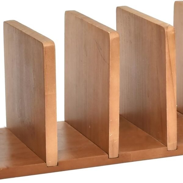 Pine Wood Desktop Mail Organizer, 4-Slot Vertical Magazine and Book Folder Holder, Letter Envelope Sorter for Workspace Accessories