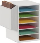 6-Tier White Wooden Adjustable Countertop Mail Sorter, Mailboxes with Name Slots, Literature and Paper Storage Organizer for Classroom and Office Desk
