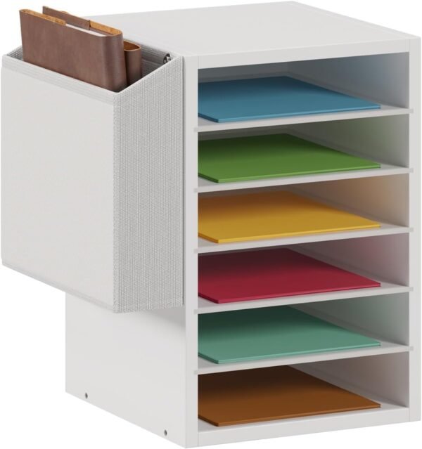 6-Tier White Wooden Adjustable Countertop Mail Sorter, Mailboxes with Name Slots, Literature and Paper Storage Organizer for Classroom and Office Desk