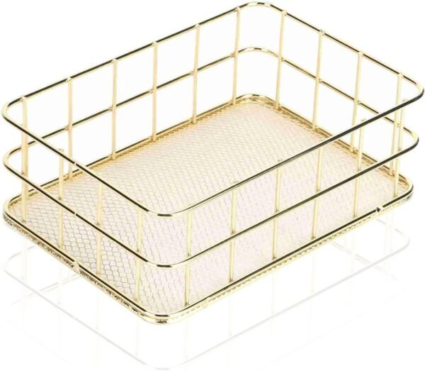 Wire Mesh Baskets, 9.6 x 6.5in Golden Desktop Metal Storage Basket Iron Grid Storage Tray Net Basket Storage Bins for Cosmetic Stationery