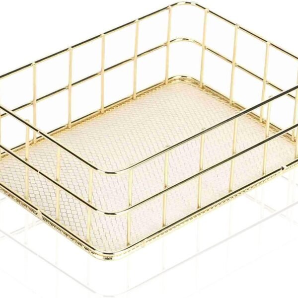 Wire Mesh Baskets, 9.6 x 6.5in Golden Desktop Metal Storage Basket Iron Grid Storage Tray Net Basket Storage Bins for  Cosmetic Stationery
