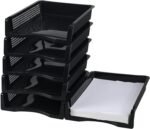 Set of 6 Stackable Black Plastic Letter Trays, Desktop File and Document Organizer