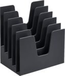 5-Section Incline Plastic Desktop File Sorter, Mail and Folder Organizer Rack for Office, Black