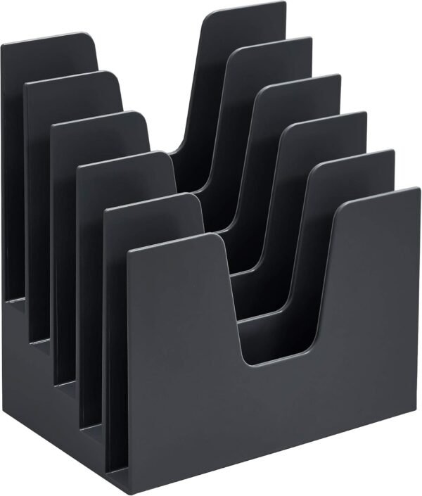 5-Section Incline Plastic Desktop File Sorter, Mail and Folder Organizer Rack for Office, Black