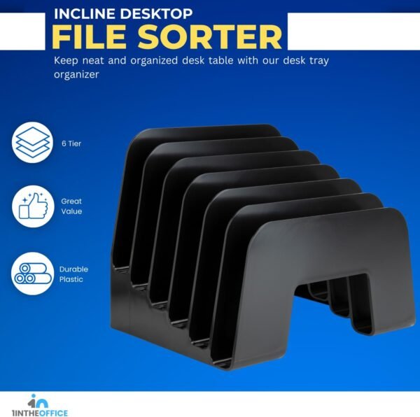 6-Compartment Black Incline Desktop Step File Sorter