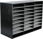 27-Compartment Wooden Literature Organizer with Adjustable Shelves, Holds Up to 13500 Letter-Size Sheets, Student Mailbox for Classroom, Black and White Finish