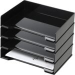 4 Pcs Stackable Rectangular Plastic Letter Trays, 13 x 9.5 x 2.6 Inch Desktop Paper Holder and File Organizer Rack for Office Desk Drawers