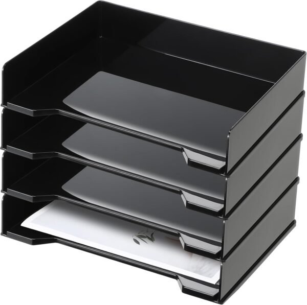 4 Pcs Stackable Rectangular Plastic Letter Trays, 13 x 9.5 x 2.6 Inch Desktop Paper Holder and File Organizer Rack for Office Desk Drawers