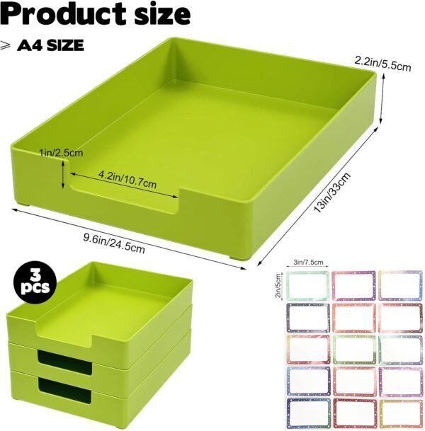 3 Pack Desk Letter Tray, Plastic Stackable File Document Organizer Book Stationery Storage Rack Office Desktop File Paper Holder Anti-Skid Stacking File Support for Office School
