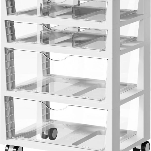 4-Tier Rolling Plastic Drawer Cart with Wheels, Versatile Storage Organizer for Art Supplies, Office Materials, Toys