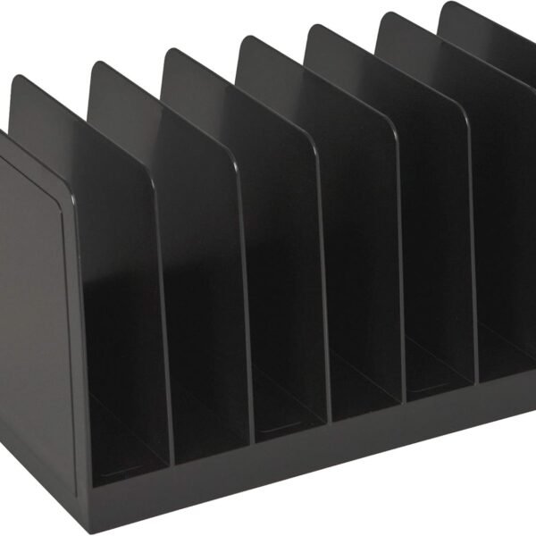 7-Compartment Desktop Mail and File Sorter, Eco-Friendly Black Plastic, Dimensions 4.5x8.8x5.5 Inches